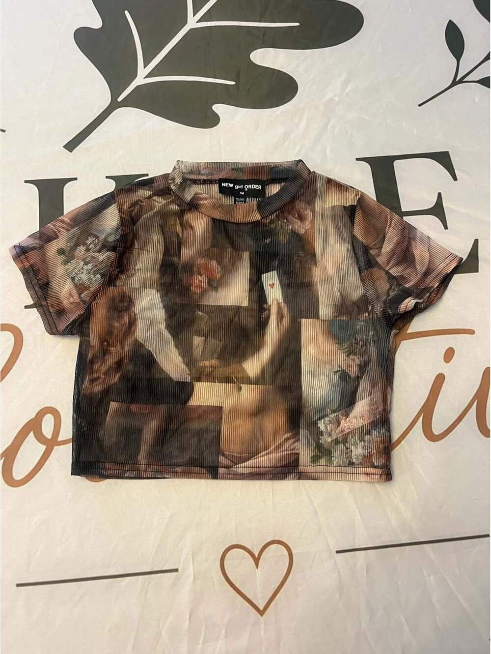 New Girl Order Y2K Artistic Print Mesh Crop Top Size 14
